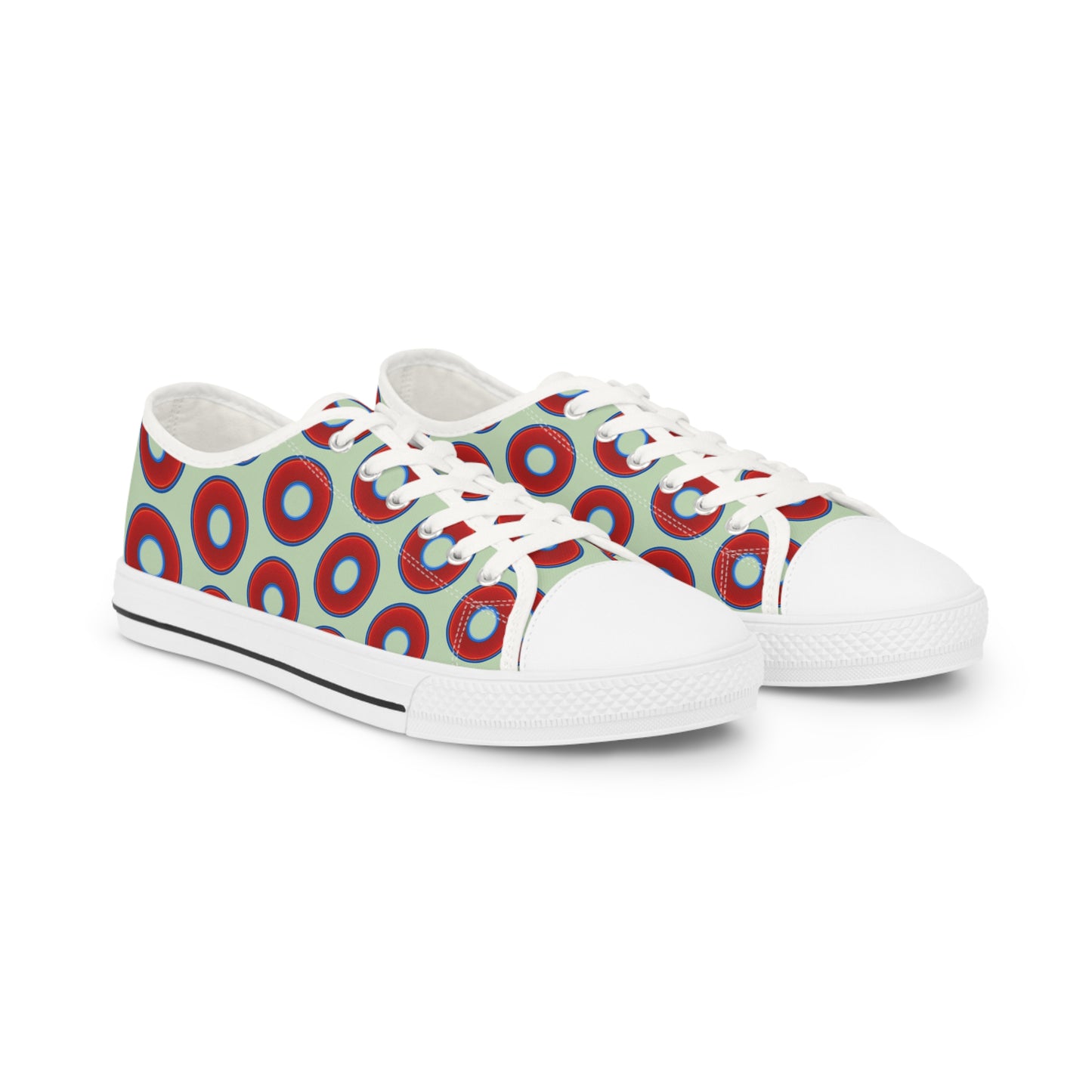 Chuck Taylors - large vivid red donut print w/seafoam green background