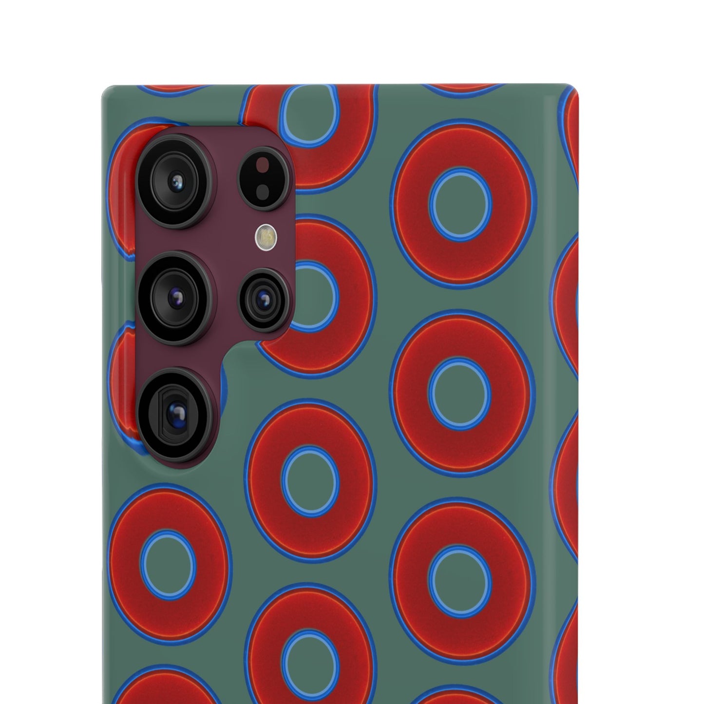Lumpy Donut Snap Case - red vivid donut print w/Fenway green background