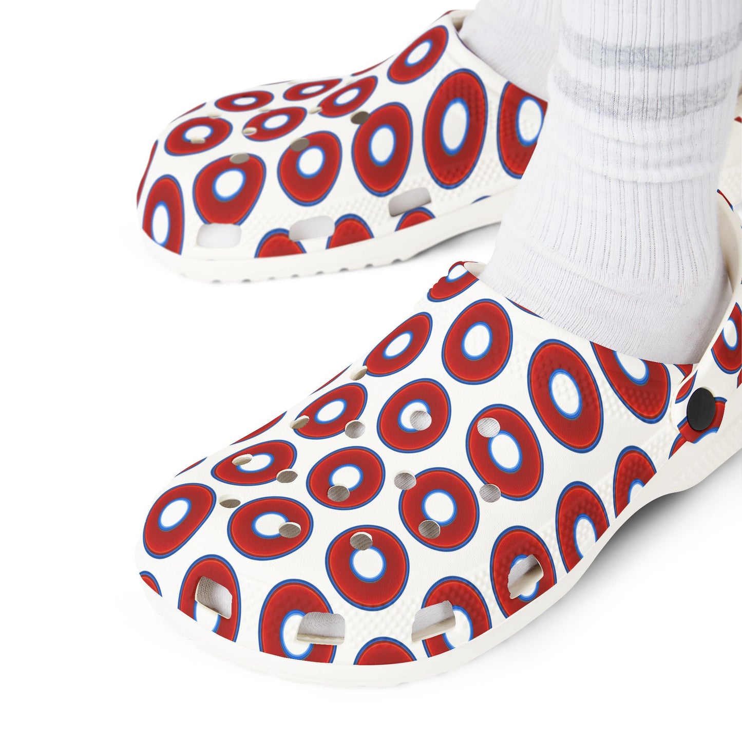 Spatchcocks - donut slip-on shoes - vivid red donuts w/white background [unisex]