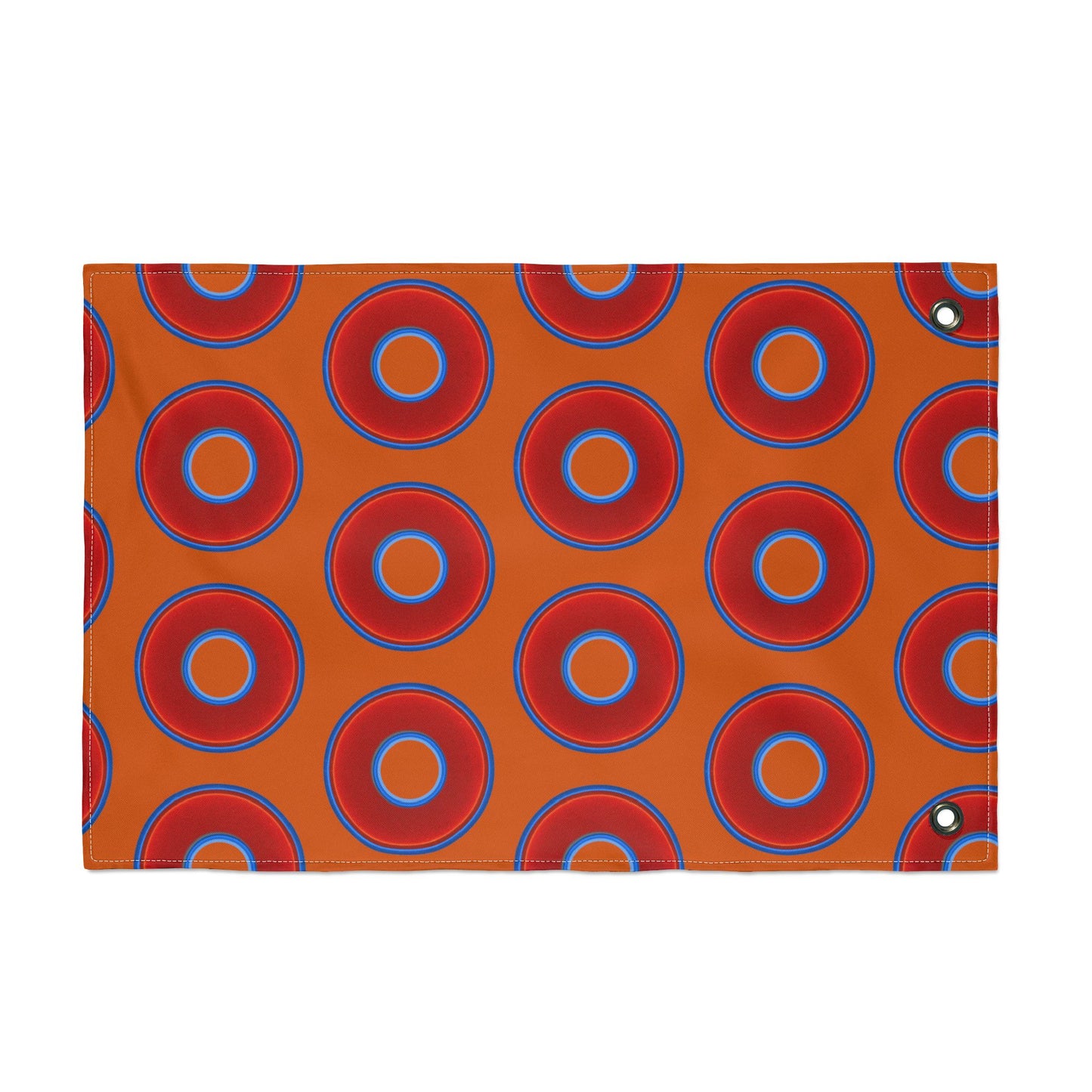 Lumpy Flagpole Sitters - Donut Flags [12" x 18"] - red vivid donut print w/dark orange background