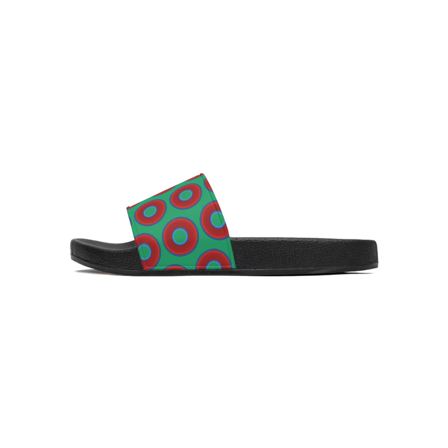 Men's Lumpy Sandals - slip-ons - red vivid donuts w/jade light green background