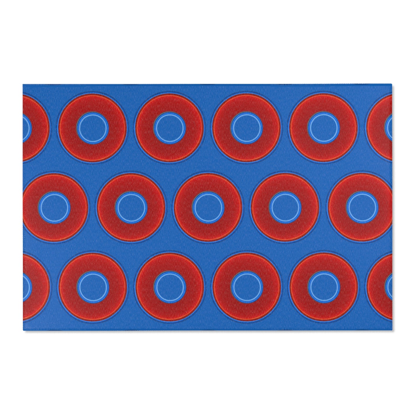 Lumpy Donut Print Rug - choice of 3 sizes - vivid red donut print w/dark royal blue background