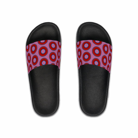 Men's Lumpy Sandals - slip-ons - red vivid donuts w/pink background