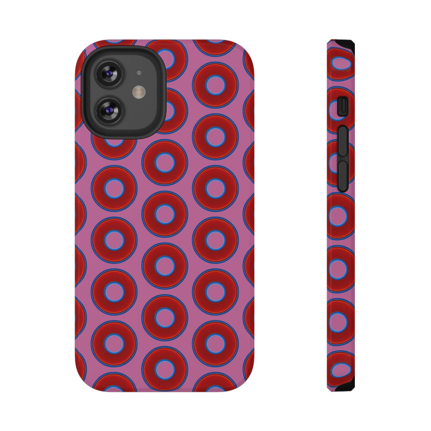 Impact-Resistant Lumpy Donut Case - red vivid donut print w/pink background