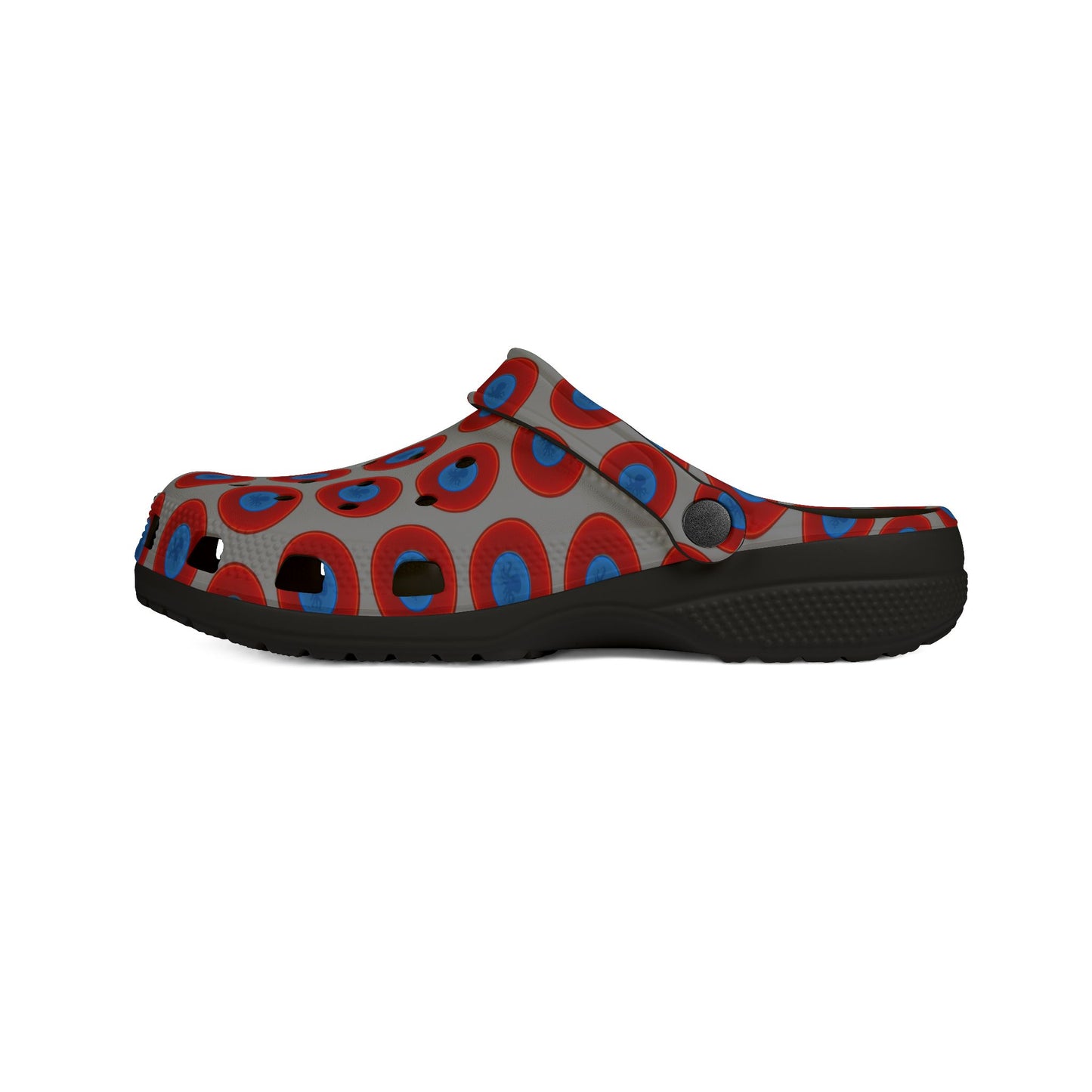 Spatchcocks - donut slip-on shoes - "Roger Moore's Octopussy Donut" - red vivid donuts w/gray background [unisex]