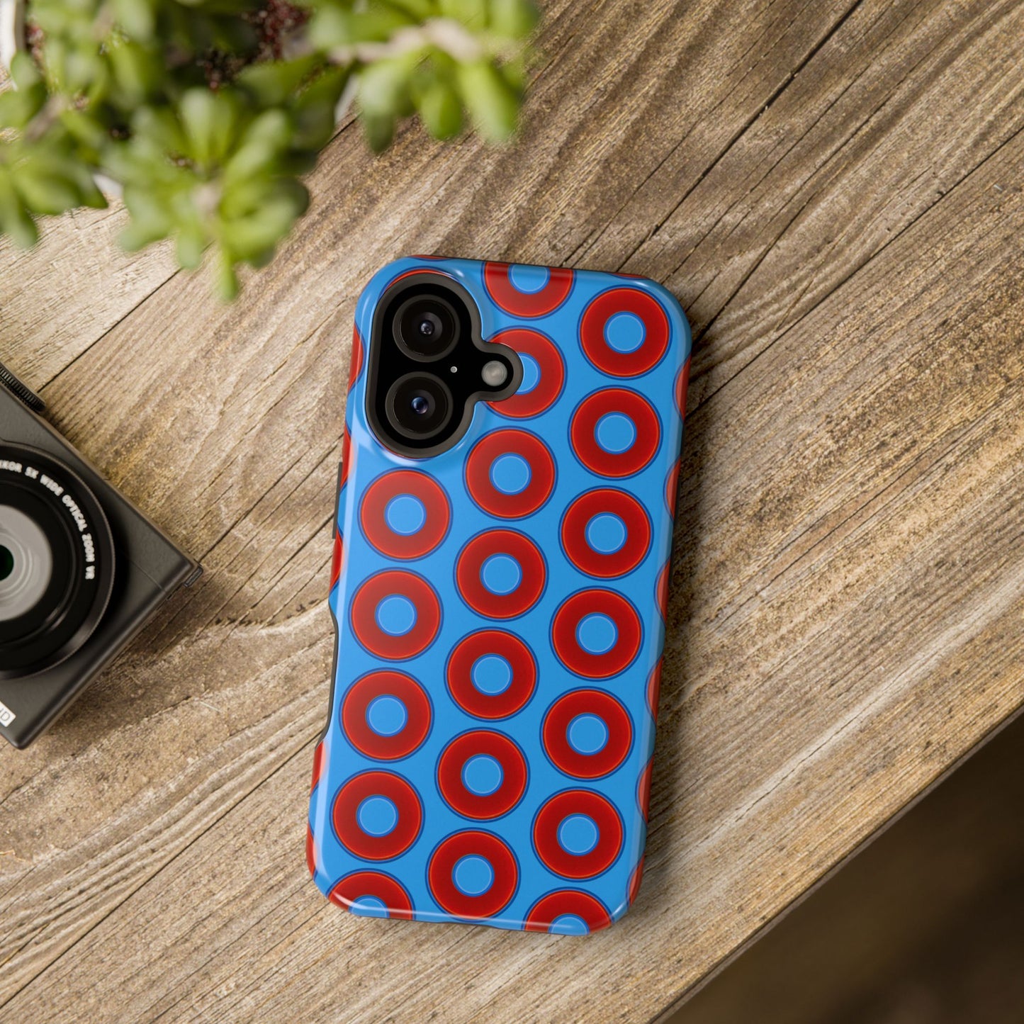 Magnetic Tough Donut Case - red vivid donut print w/sky royal blue background