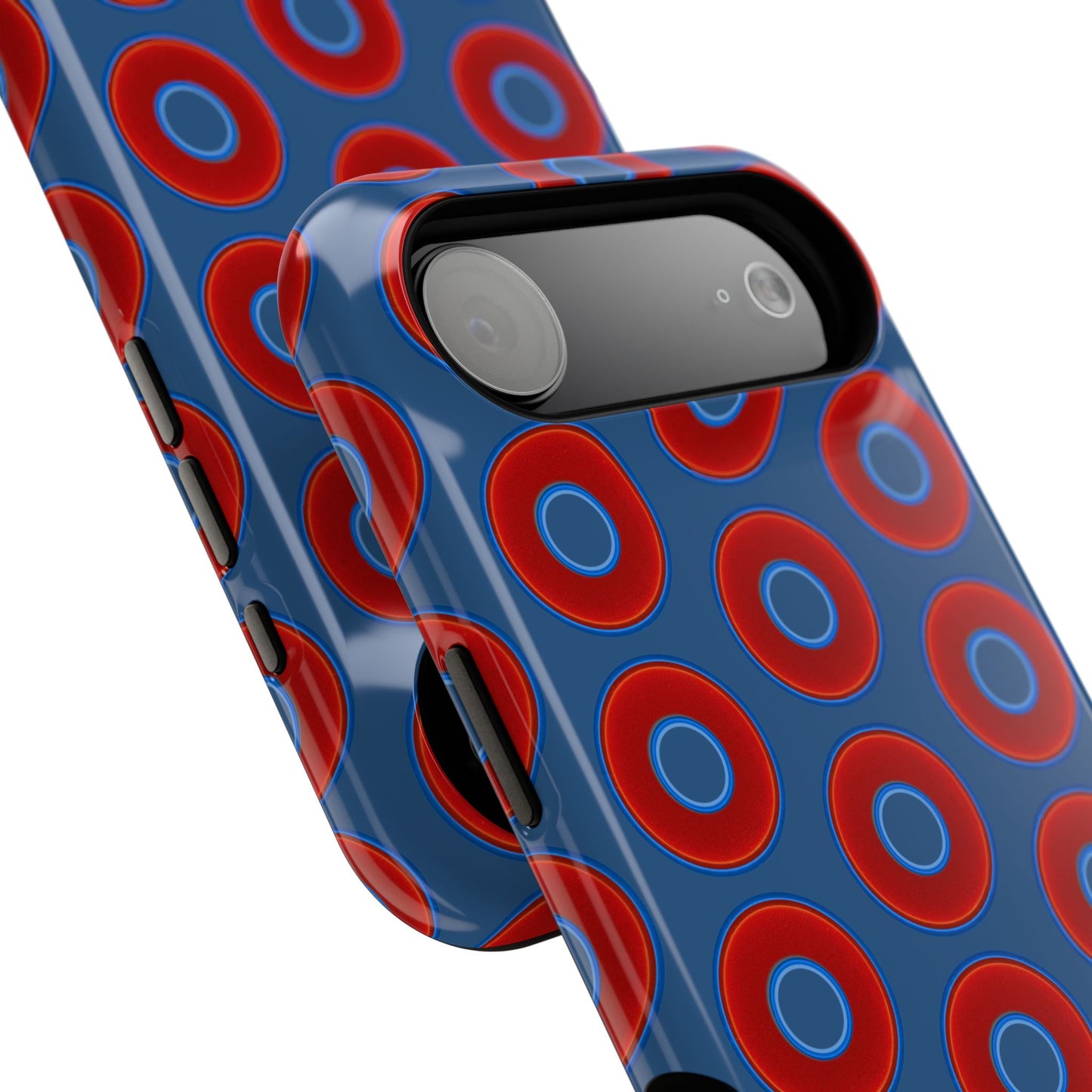 Impact-Resistant Lumpy Donut Case - red vivid donut print w/light navy blue background