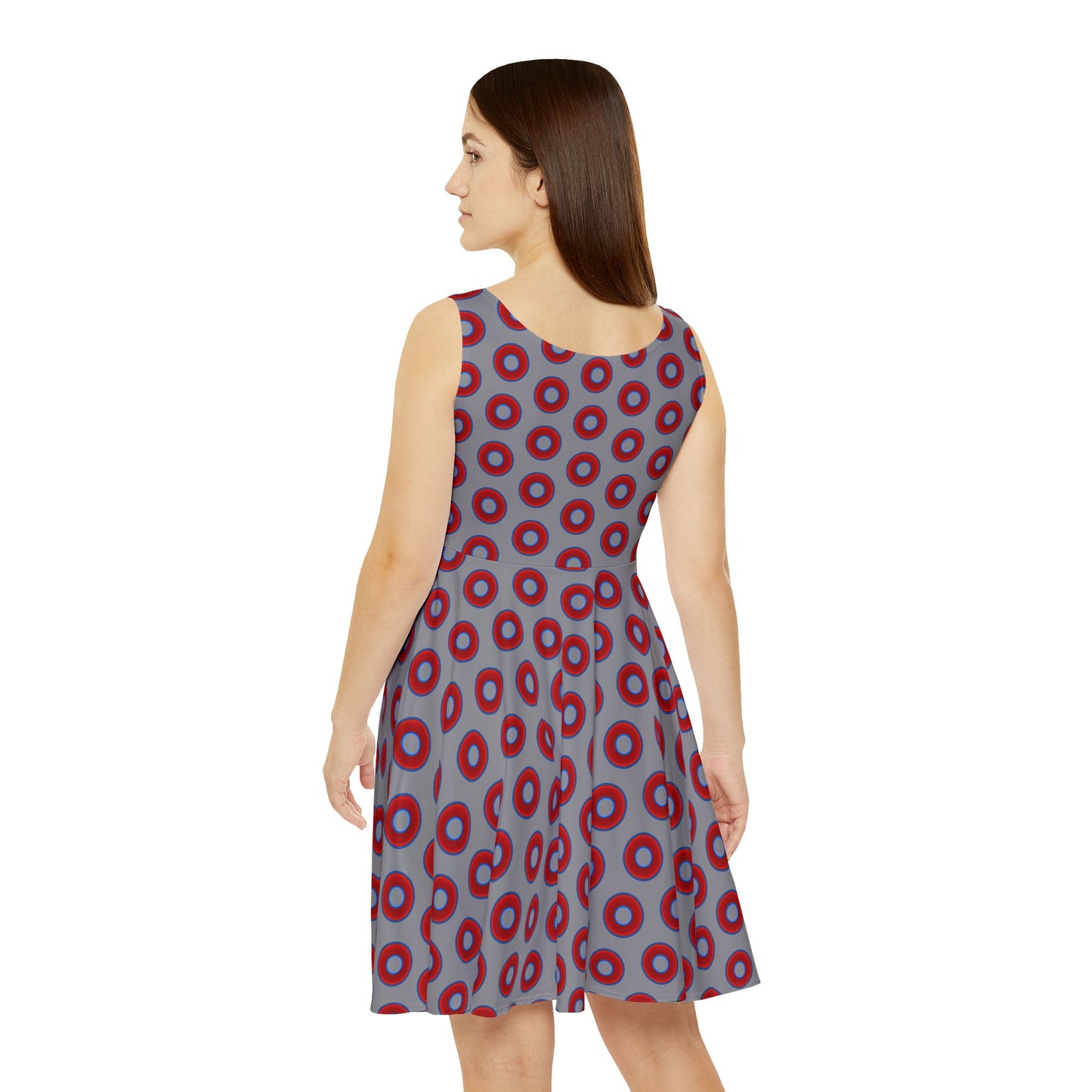 Women's Skater Donut Dress - vivid red donut print w/gray background
