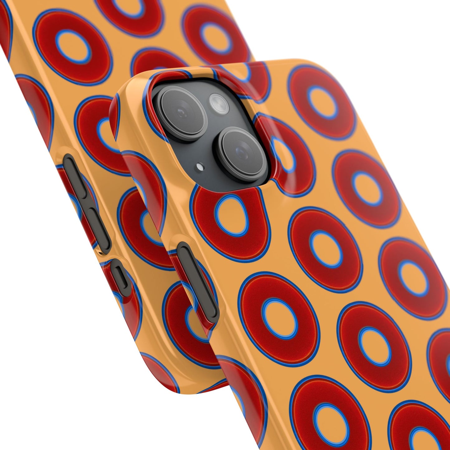 Lumpy Donut Snap Case - red vivid donut print w/creamcicle orange background