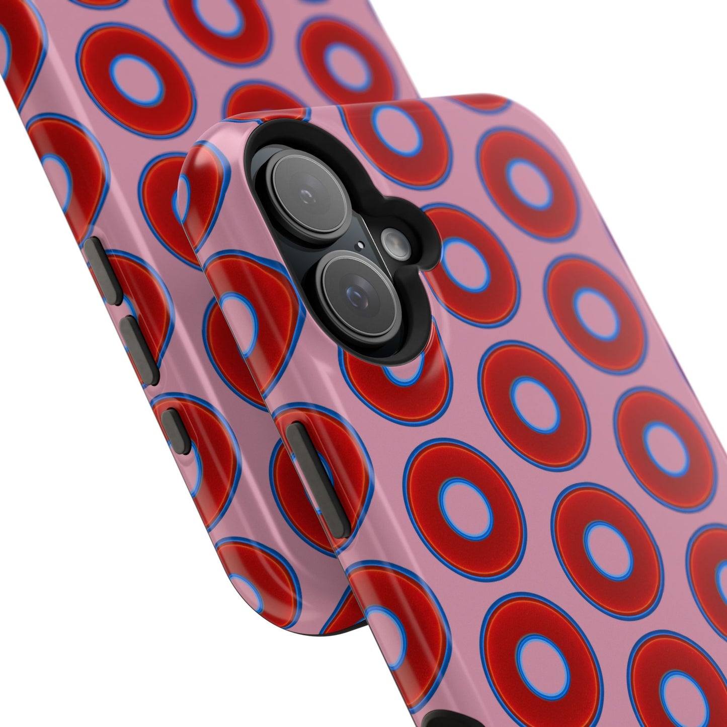 Impact-Resistant Lumpy Donut Case - red vivid donut print w/pale magenta background