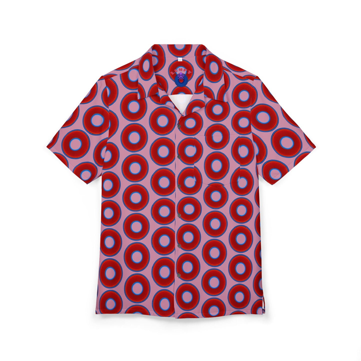 Wilson's 'Epic Hawaiian-Punch' Shirt - vivid red donut print w/pale magenta background [unisex]