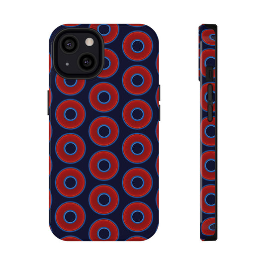 Impact-Resistant Lumpy Donut Case - red vivid donut print w/dark navy blue background