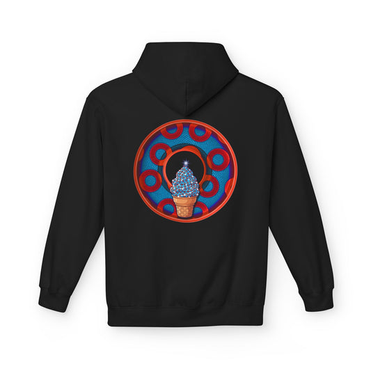 Fleece Harry Hoodies [Midweight Soft-style] - "We All Scream It's ICE Cream - YEMSG Donut" - blue/red rustic paradox donut