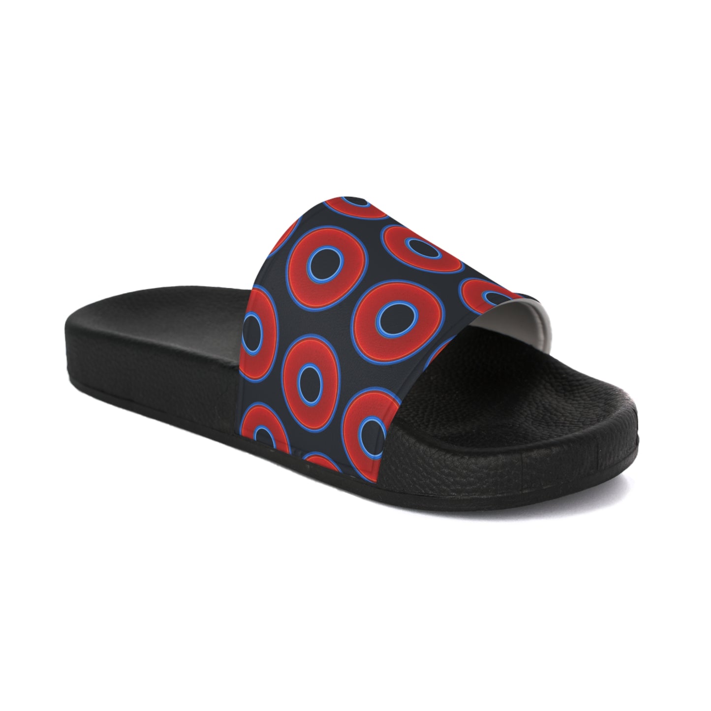 Men's Lumpy Sandals - slip-ons - red vivid donuts w/charcoal blue background