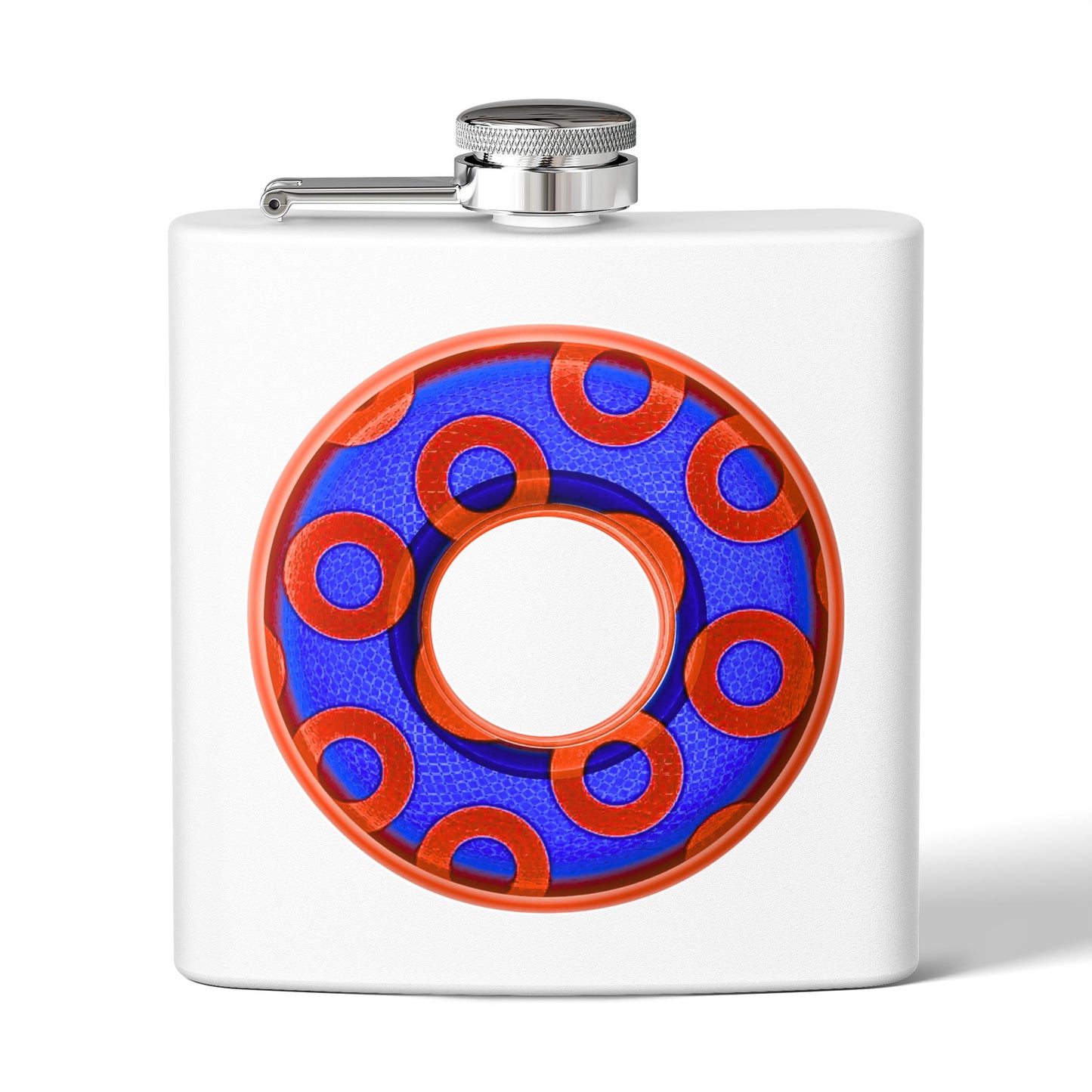 Lump's Donut Flask 6 oz -  Red/Blue Rustic Paradox Donut - [*w/your choice of 5 backgrounds]