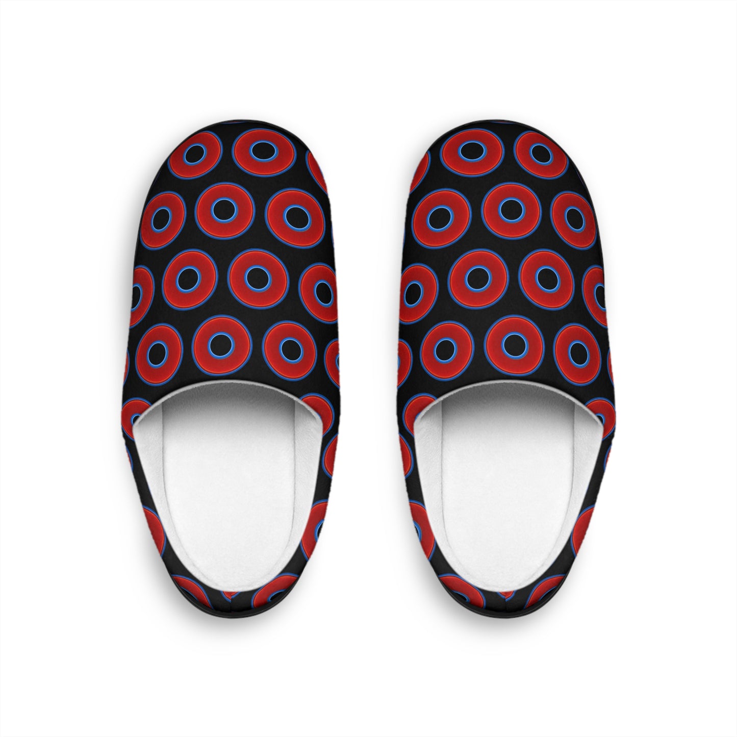 Men's Lumpy Slippers - red vivid donut print w/black background