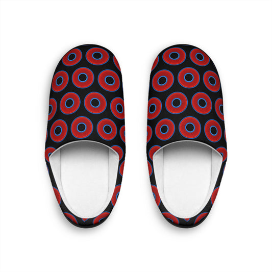 Men's Lumpy Slippers - red vivid donut print w/black background