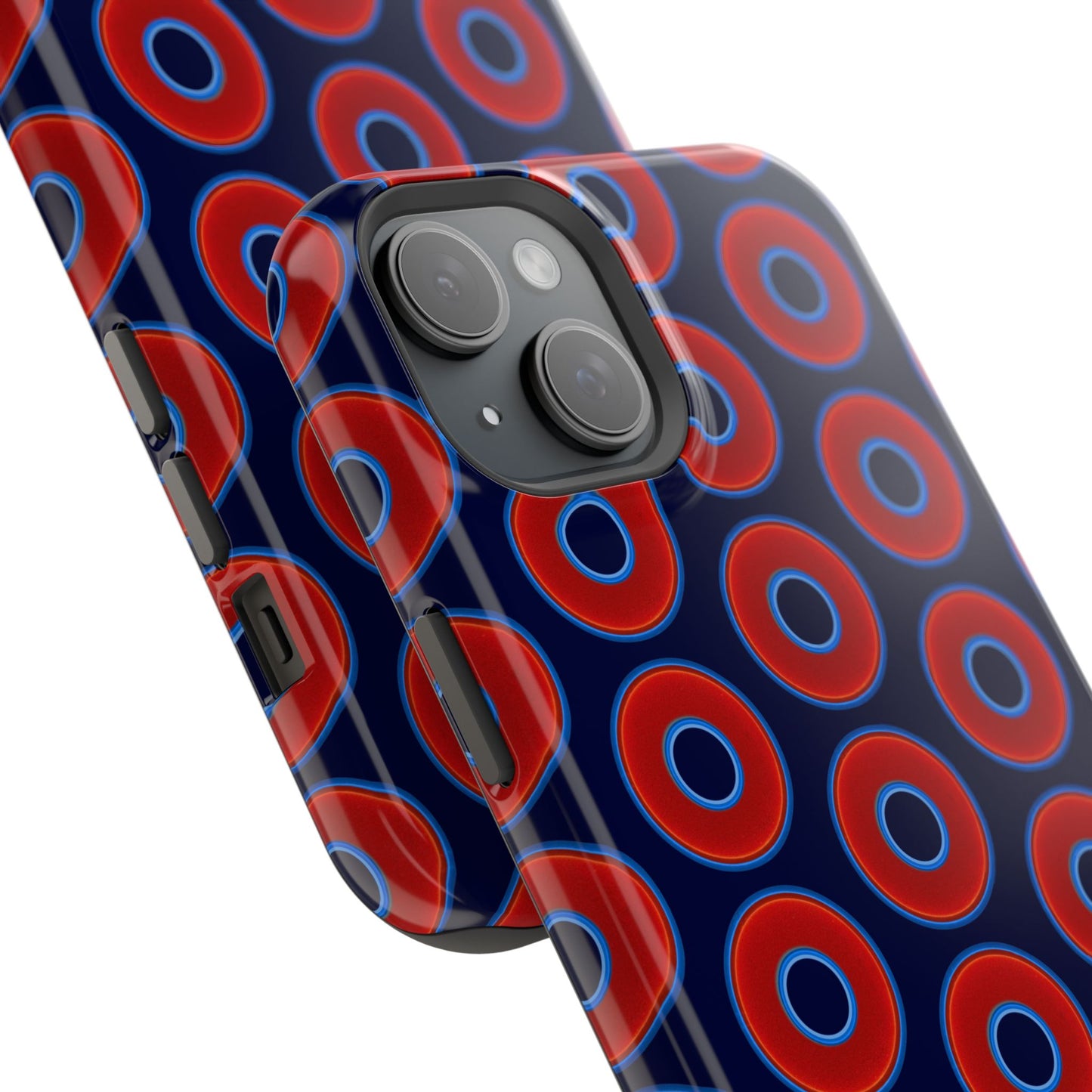 Impact-Resistant Lumpy Donut Case - red vivid donut print w/dark navy blue background