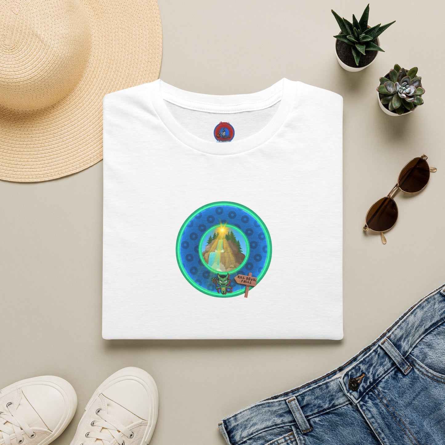 Classic Donut Tee - Unisex Soft-Style - "Devil's Drowning Donuts" - blue/green paradox donut