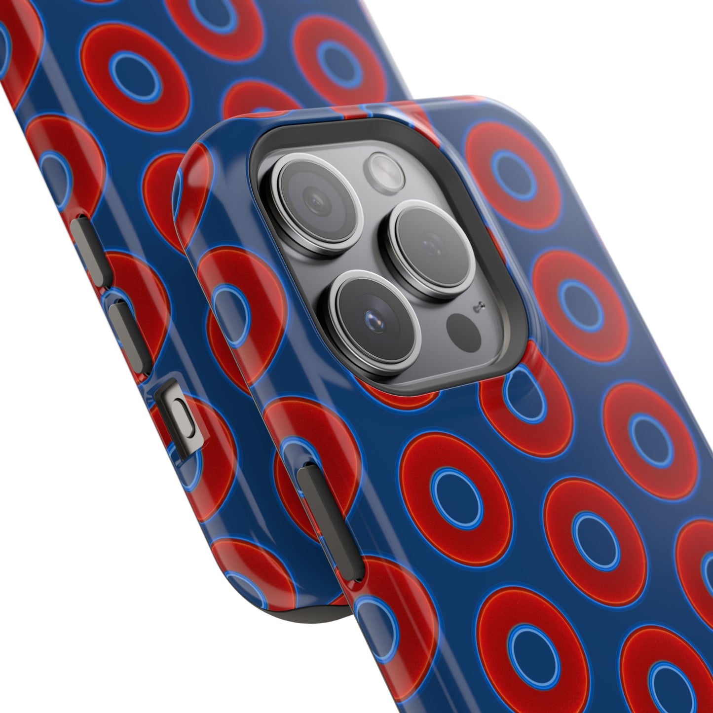 Impact-Resistant Lumpy Donut Case - red vivid donut print w/Atlantic navy blue background