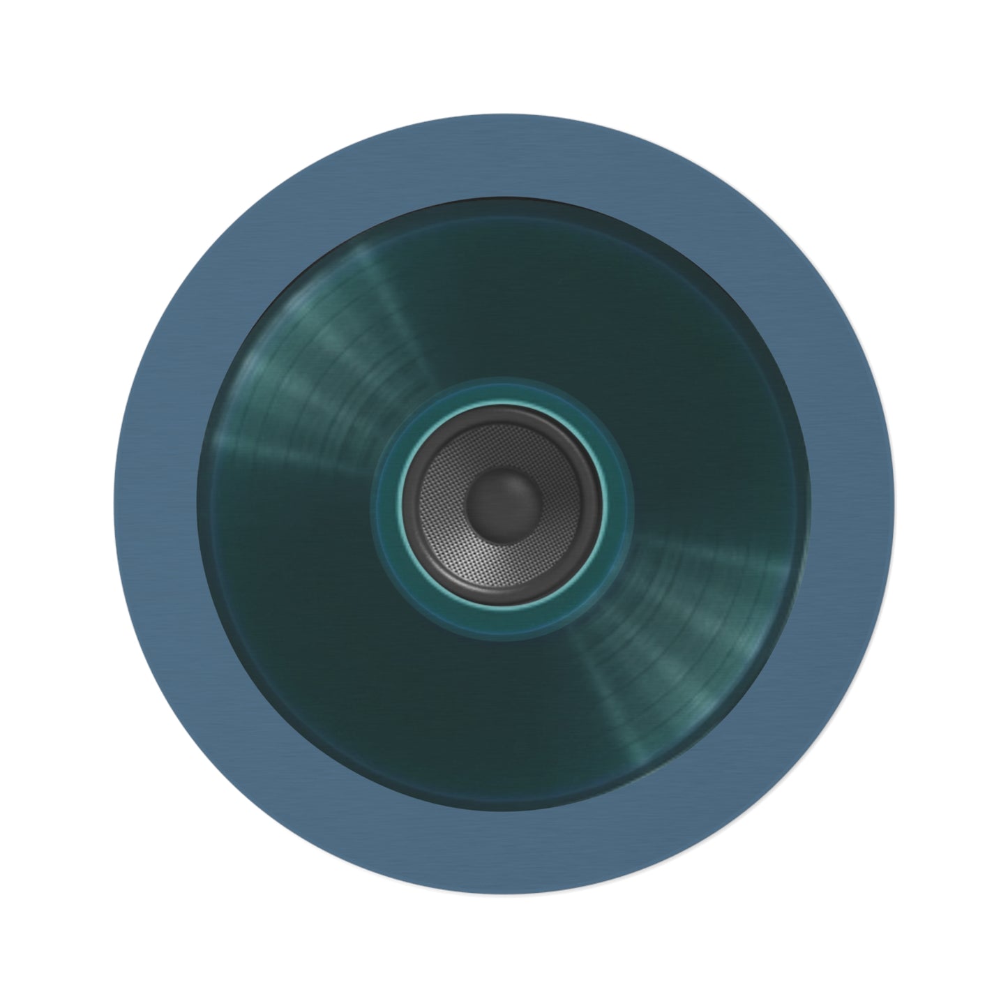 Round Room - 5 ft x 5 ft Lumpy Donut Rug - "Plain Speaker Donut " - vivid dark teal record donut w/steel blue background