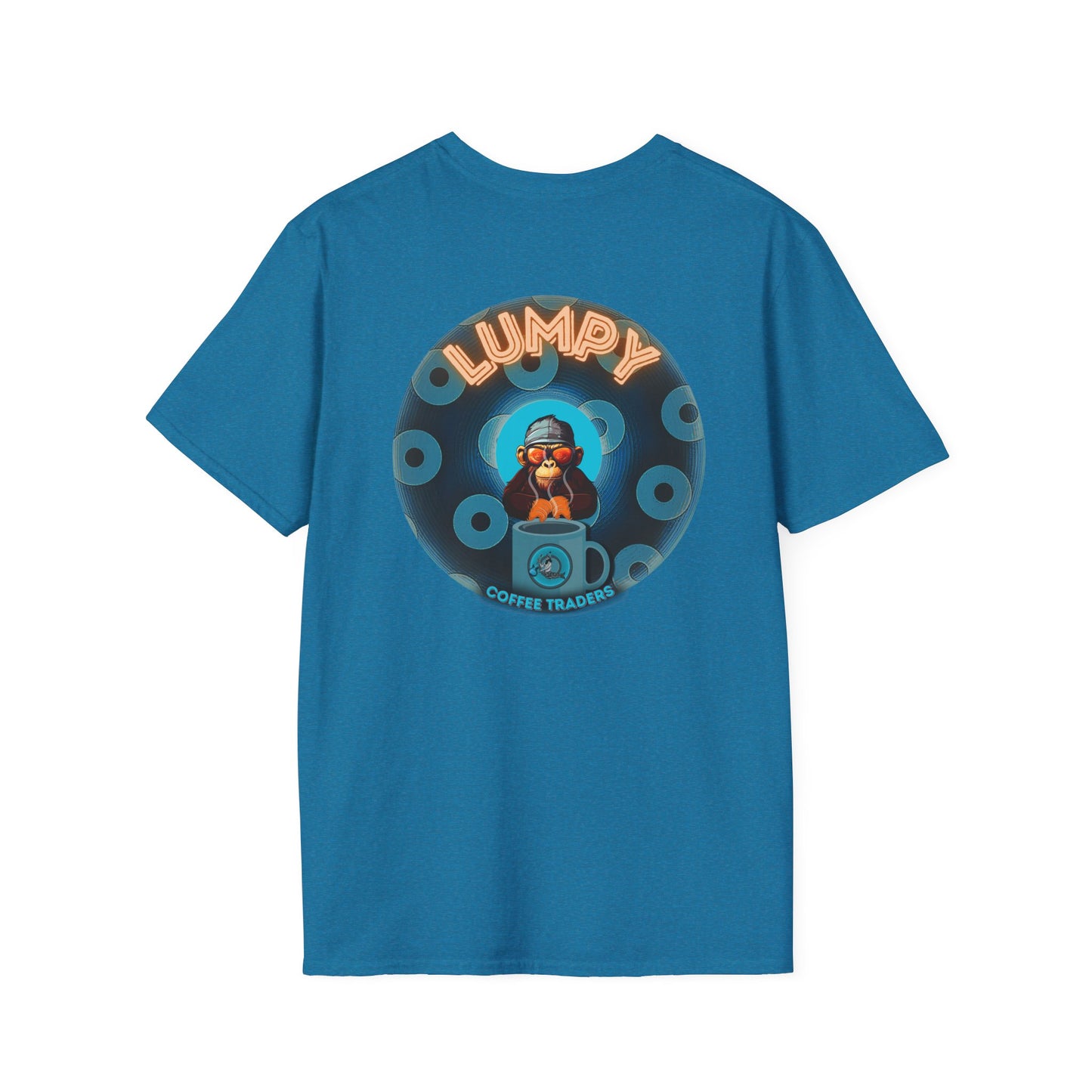Coffee Traders Tee - Unisex Soft-Style - "Tasty Coffee" - paradoxical donut/cubed blue donut - variant 1 - It's Ice Cube's front/logo back