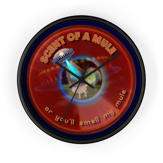 Lumpy Wall Clock - "Donut Clocks? In Tomahawk County?" - variant 4 - vivid red/blue donut w/dark navy background