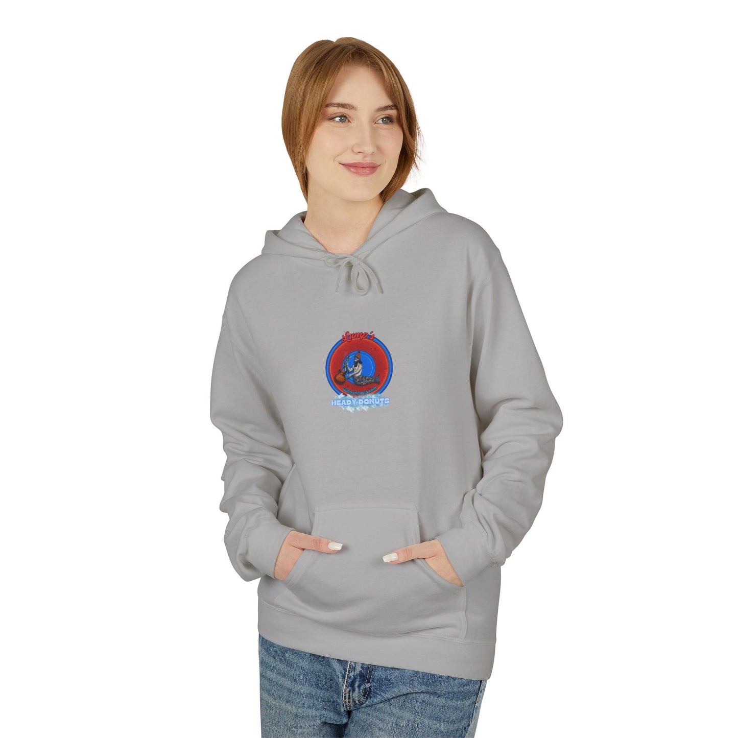 Unisex Fleece Hoodie - [Midweight Soft-style] - "Lump's Heady Logo" - w/rustic red donuts
