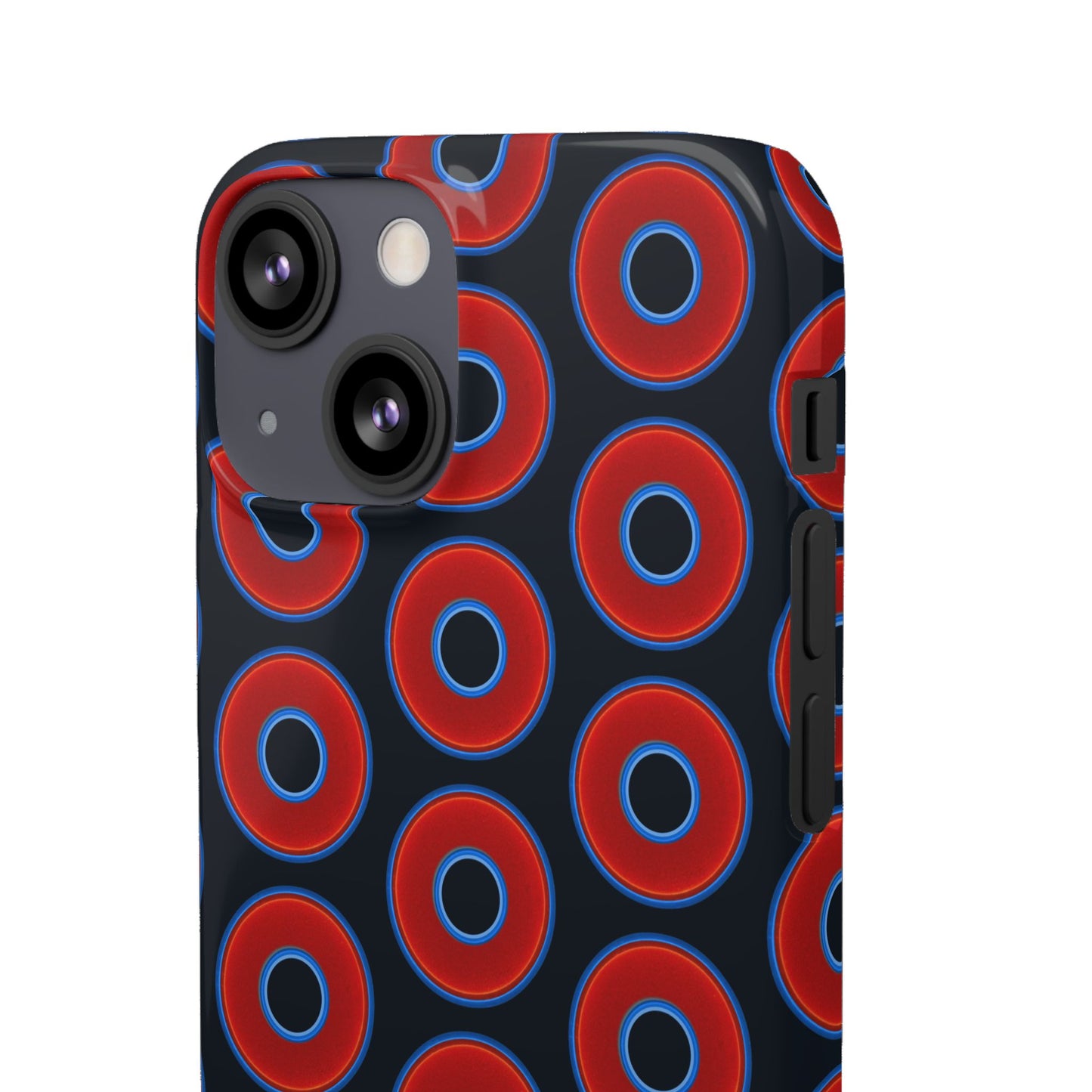 Lumpy Donut Snap Case - red vivid donut print w/blue charcoal background