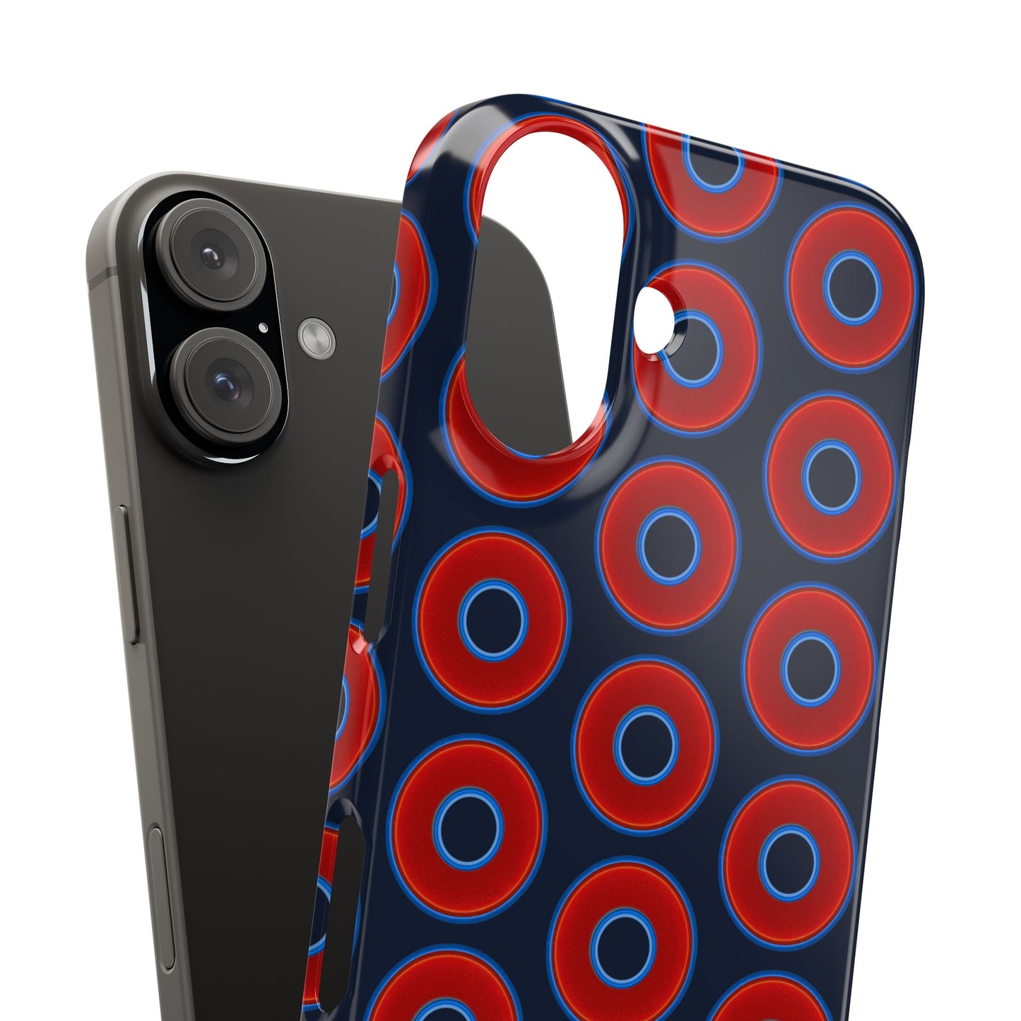 Lumpy Donut Snap Case - red vivid donut print w/midnight teal blue background