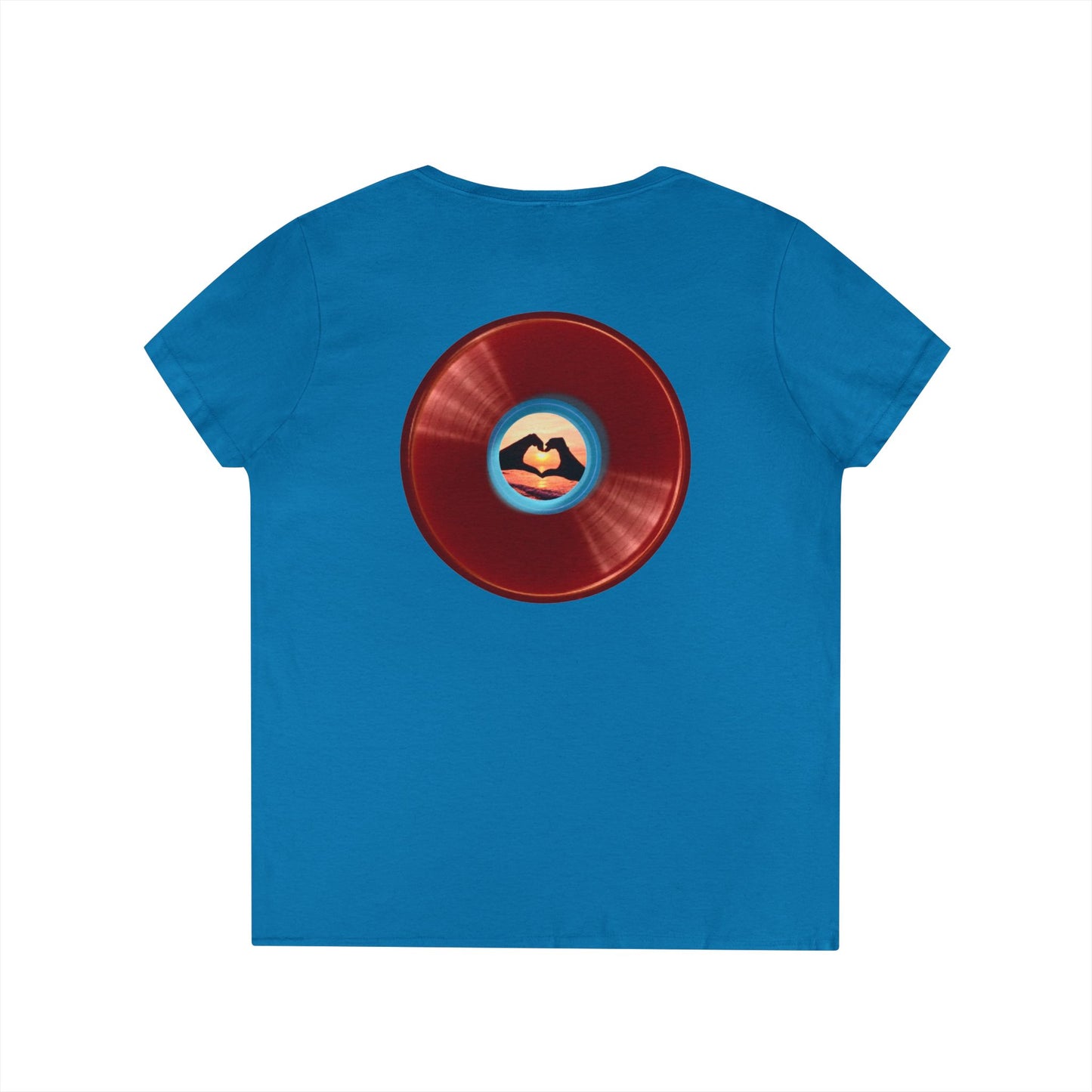 Women's Donut V-Neck Tee - "Waste of a Perfectly Good Donut" - variant 1 - vivid red record donut w/