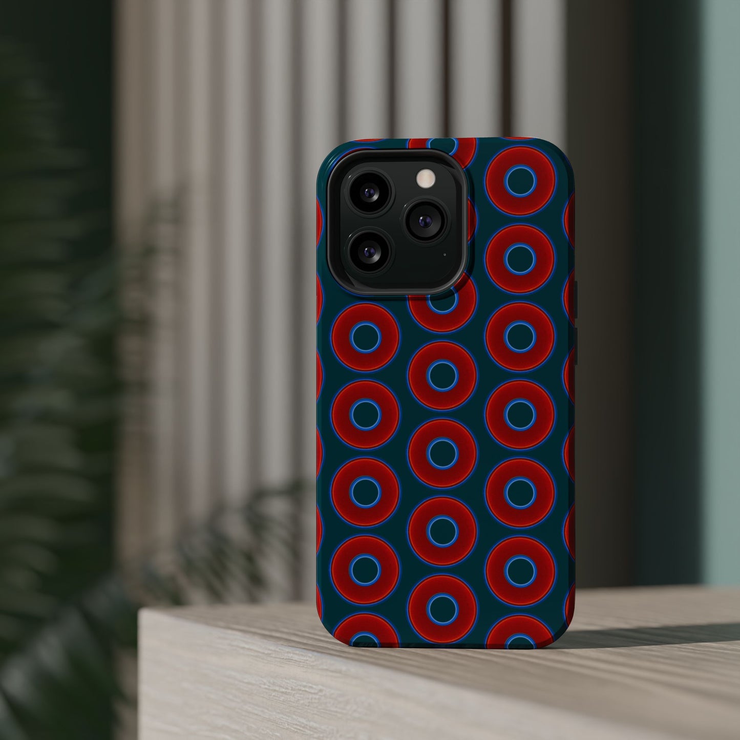 Magnetic Tough Donut Case - red vivid donut print w/midnight green background