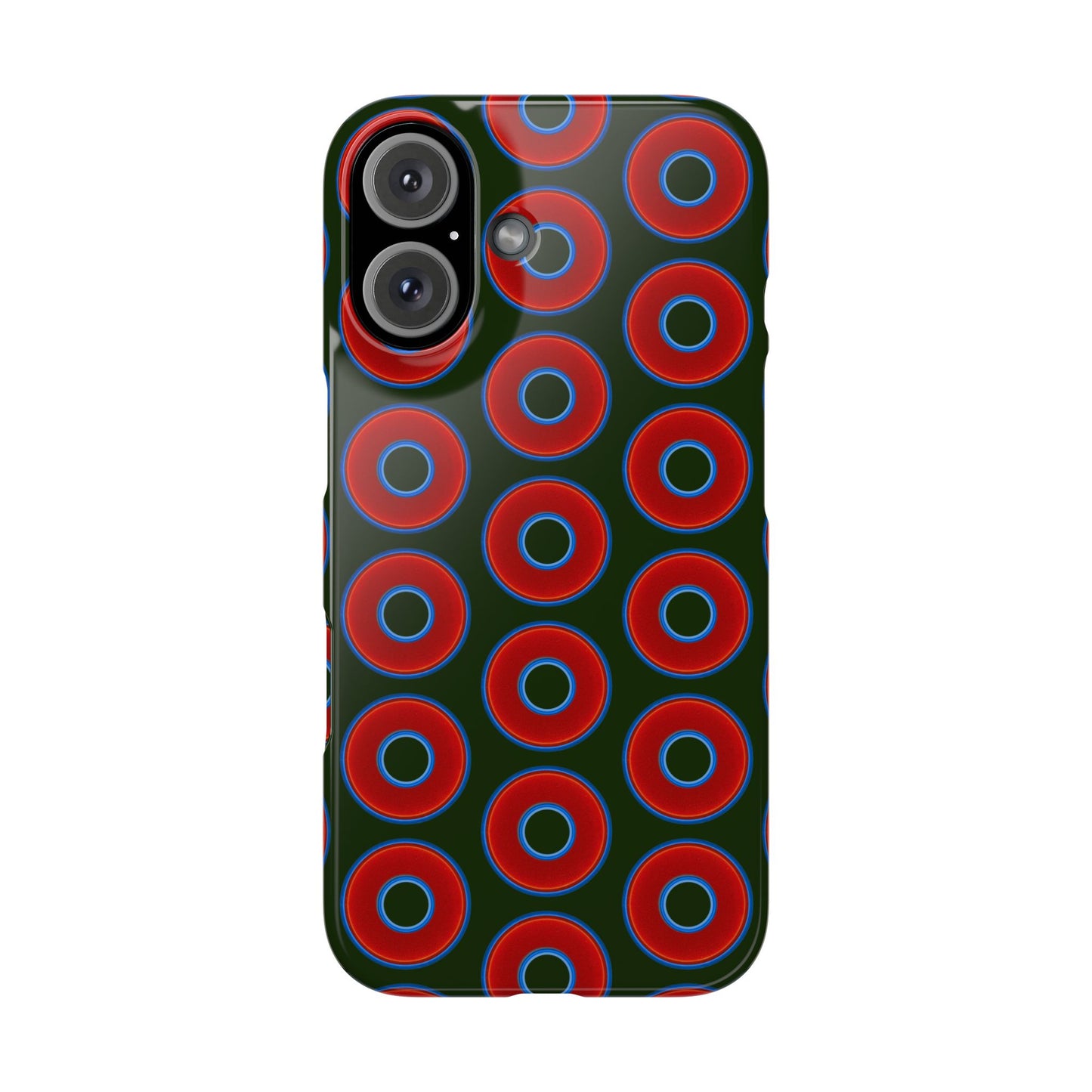 Lumpy Donut Snap Case - red vivid donut print w/deep forest green background