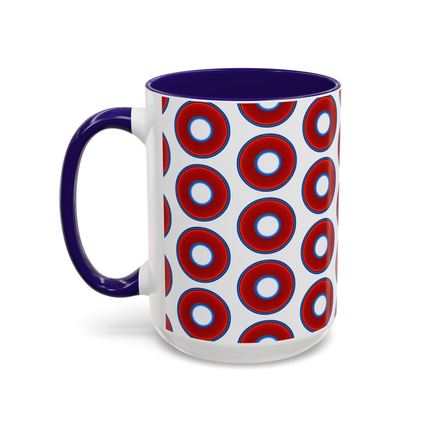 Lump's Grumpy Coffee Mug - vivid red donuts w/white background