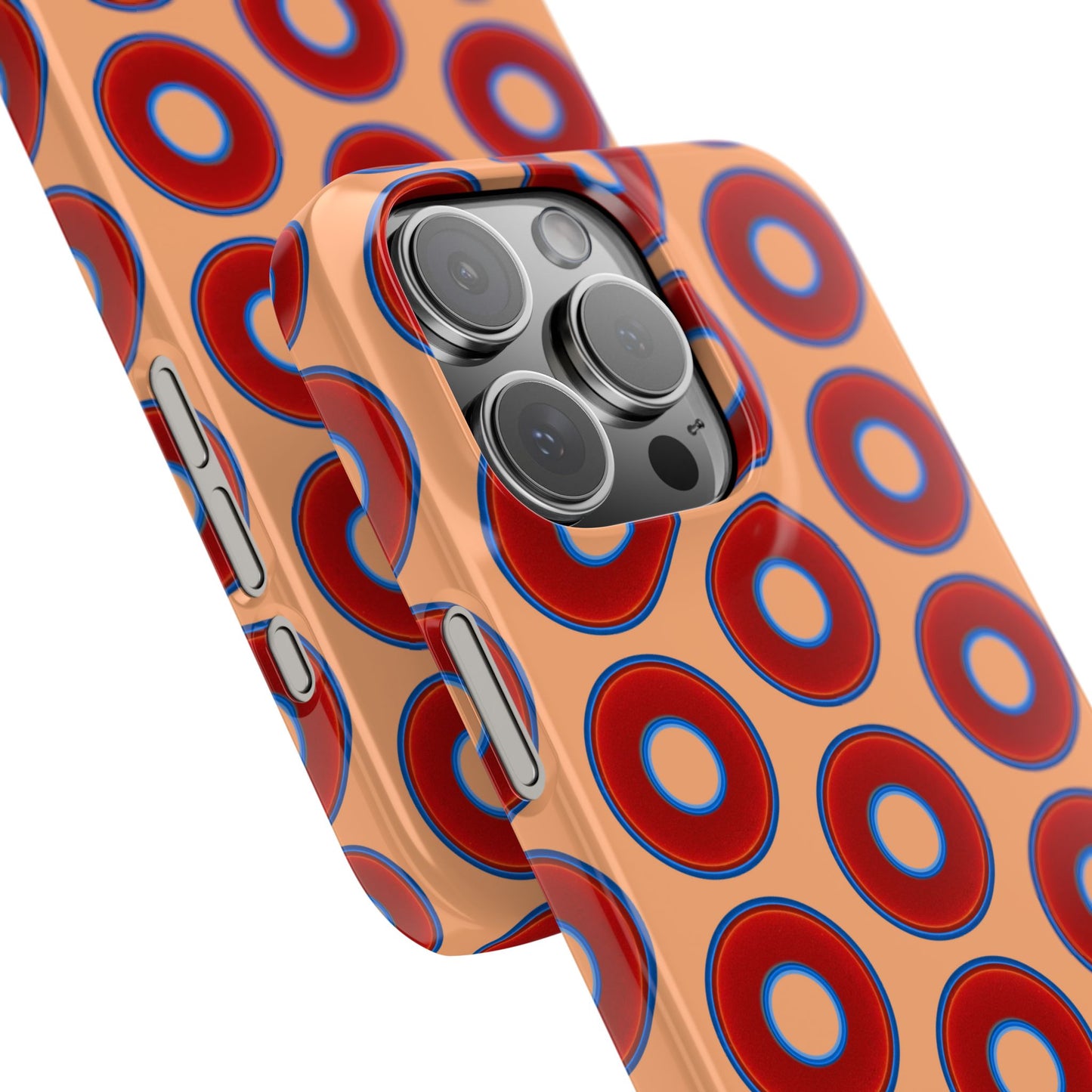 Lumpy Donut Snap Case - red vivid donut print w/peach background