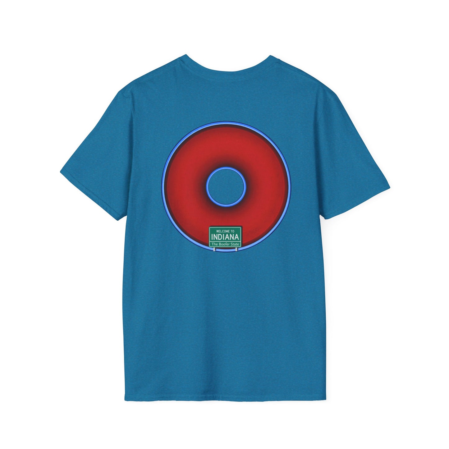 Classic Donut Tee - Unisex Soft-Style - "Indiana is for Boofers" - vivid red/blue plumpy donut - variant 3 - plain