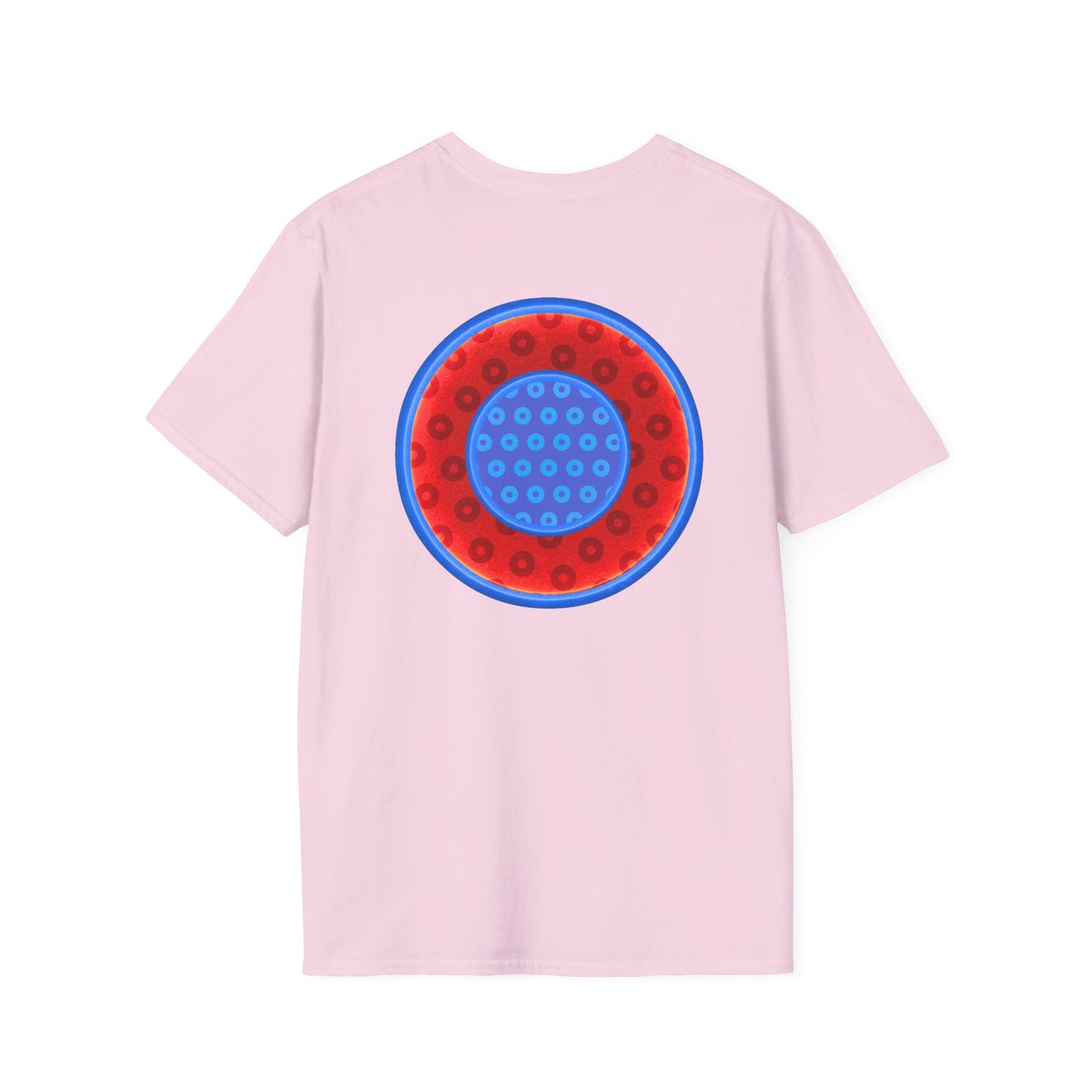Classic Donut Tee - Unisex Soft-Style - "All You Can Eat Donut Platter" - red/blue paradoxical donuts
