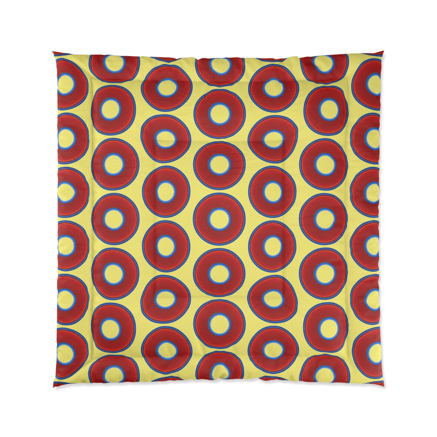 The Very Lumpy Comforter - vivid red donuts w/yellow background