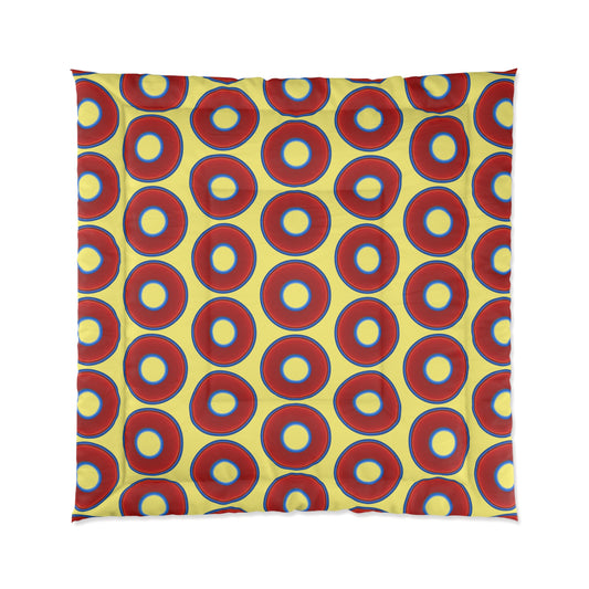 The Very Lumpy Comforter - vivid red donuts w/yellow background