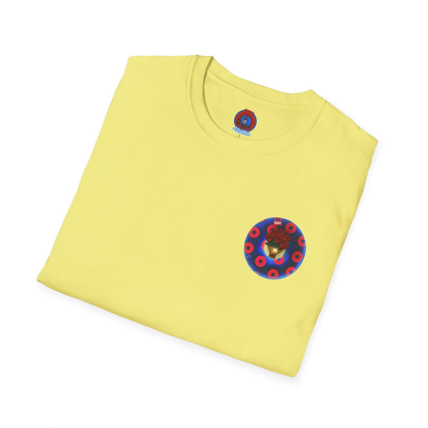 Classic Donut Tee - Unisex Soft-Style - "Donuts of Phreedom" - red/blue paradoxical blimpy donut