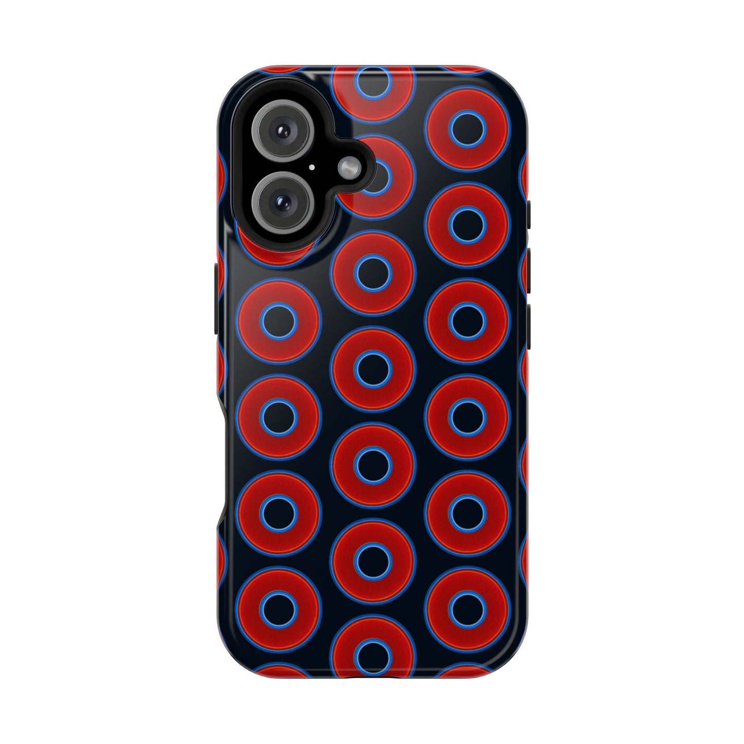 Impact-Resistant Lumpy Donut Case - red vivid donut print w/blue charcoal background