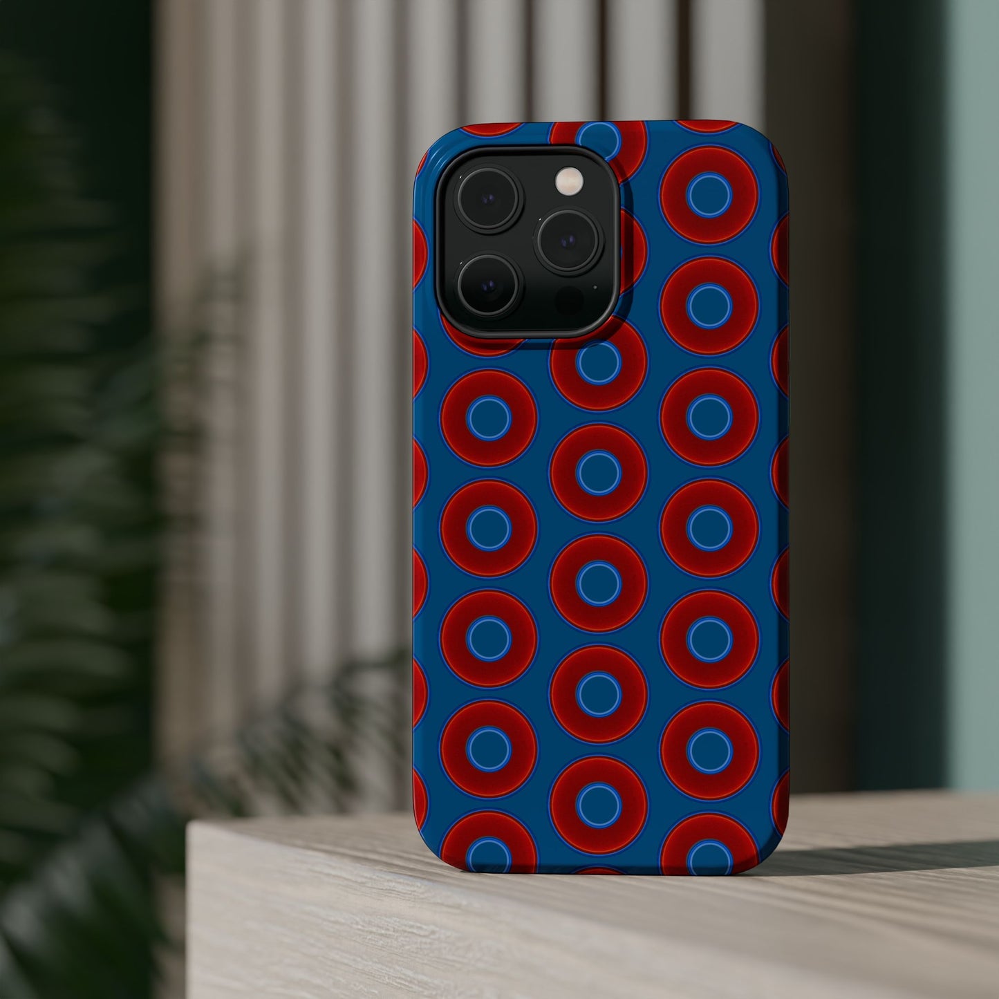 Magnetic Tough Donut Case - red vivid donut print w/wavy navy blue background