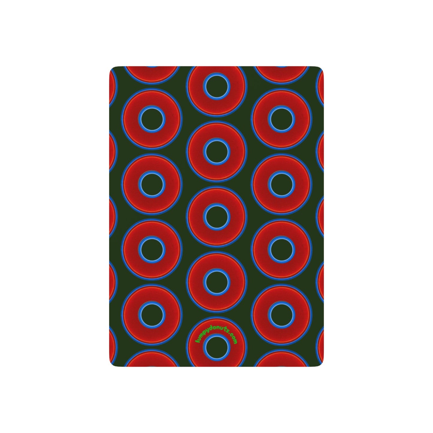 Lumpy Donut Playing Decks - 52-cards - red vivid donuts w/deep forest green background