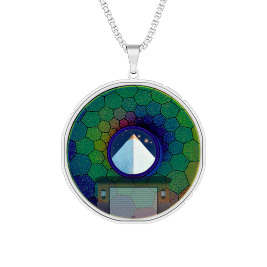 Lump's Heady Donut Necklace - 1" x 1" Stainless Steel Pendant - "Limestone Donuts so Large Pendant" - green hexadonut - w/2 car garage - variant 6