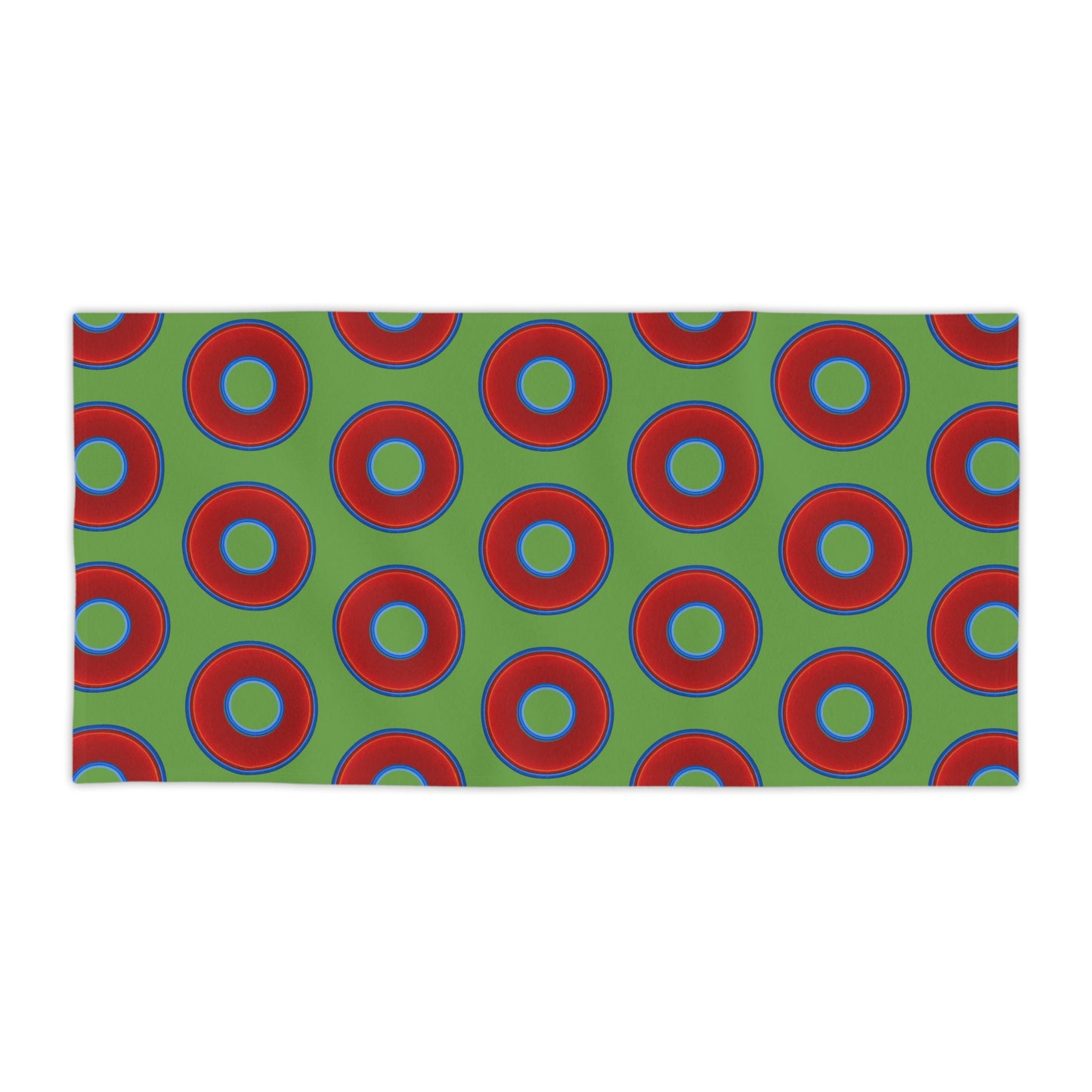 Lumpy Donut Towels - vivid red donuts w/light green background