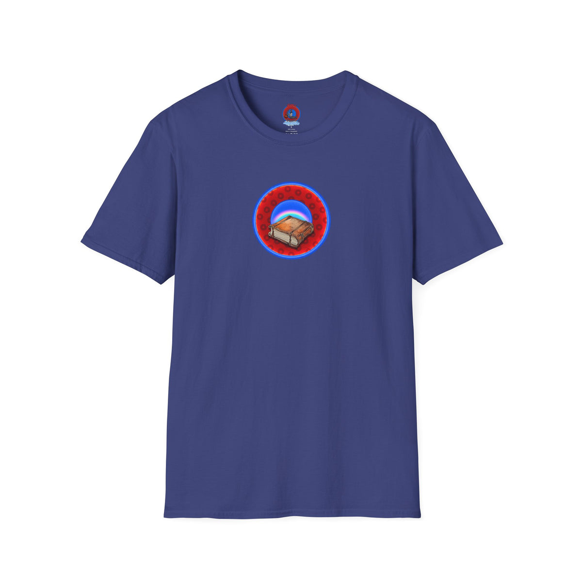 Classic Donut Tee - Unisex Soft-Style - "Read the F'ing Donut Book" - paradoxical widemouthed red/blue donut - variant 2