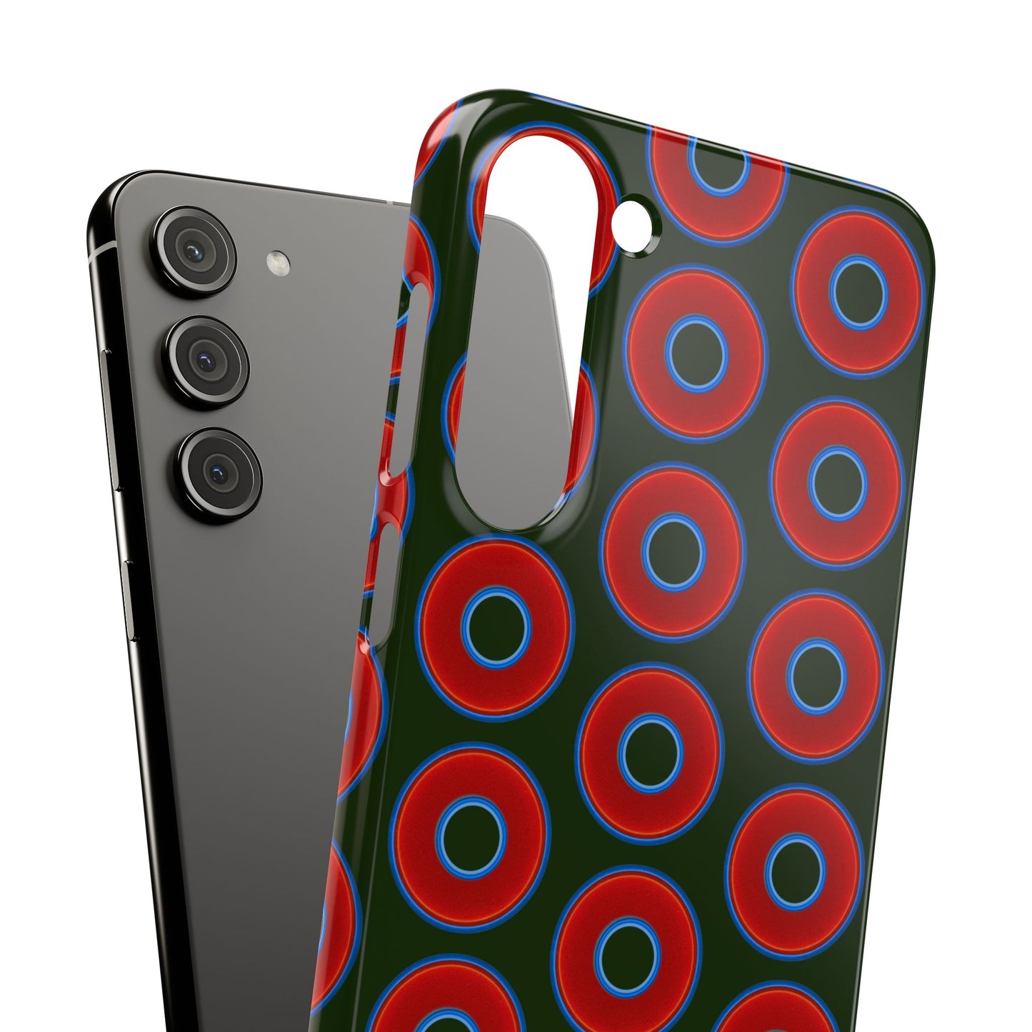 Lumpy Donut Snap Case - red vivid donut print w/deep forest green background