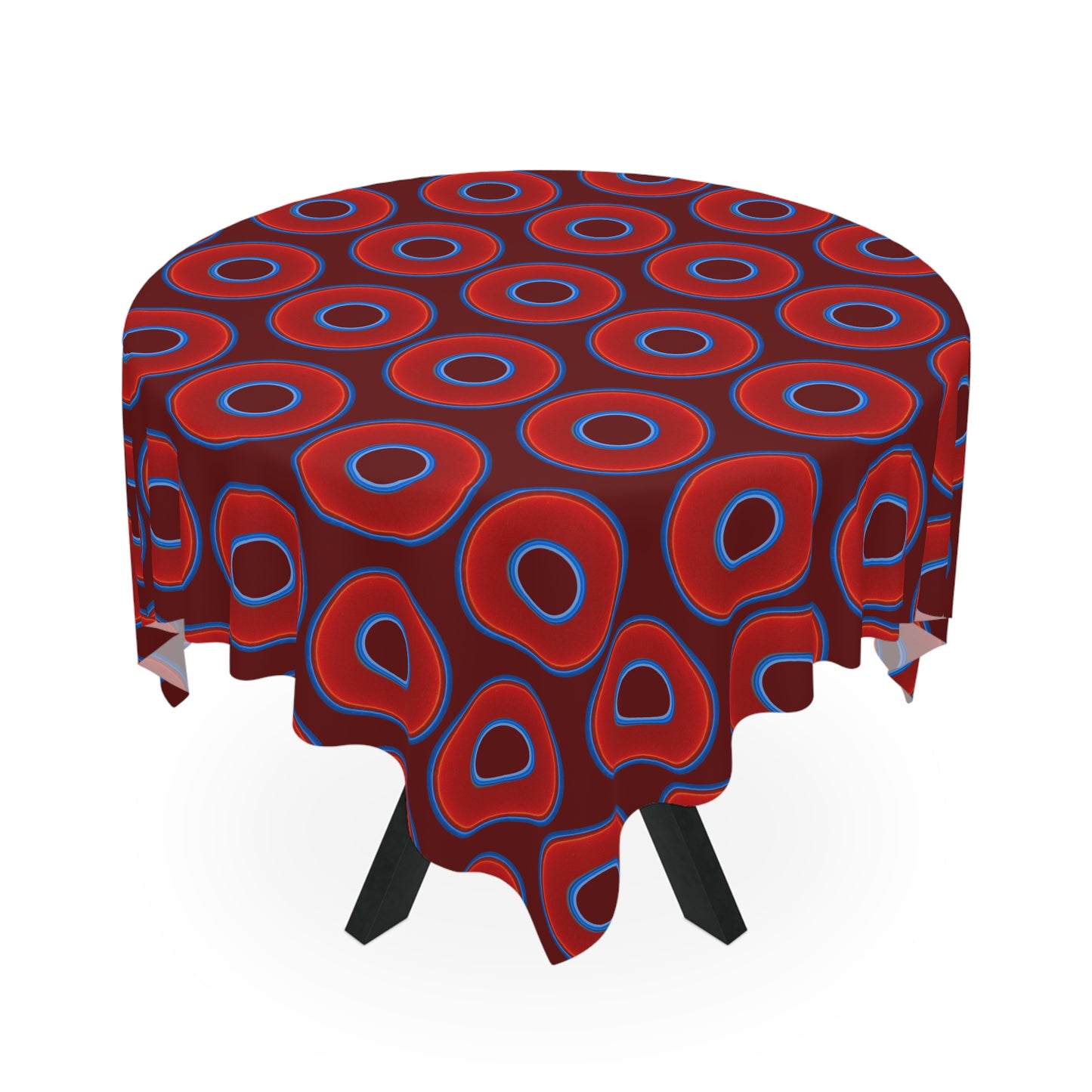 Lumpy Tablecloth - 55.1" x 55.1" - vivid red donuts w/dark red background