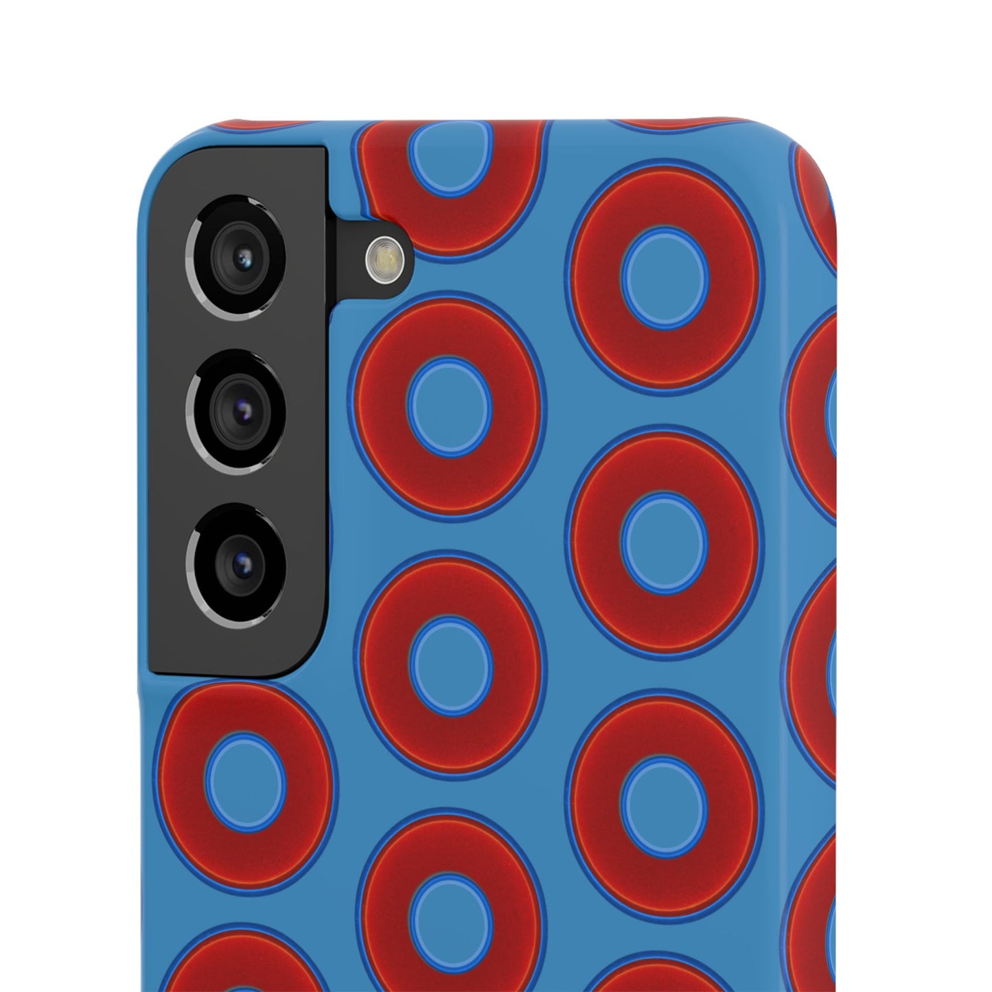 Lumpy Donut Snap Case - red vivid donut print w/light steel blue background