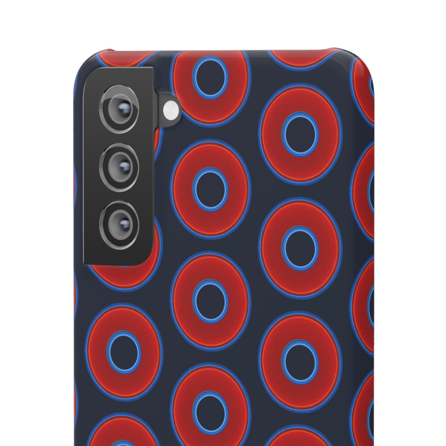 Lumpy Donut Snap Case - red vivid donut print w/midnight teal blue background